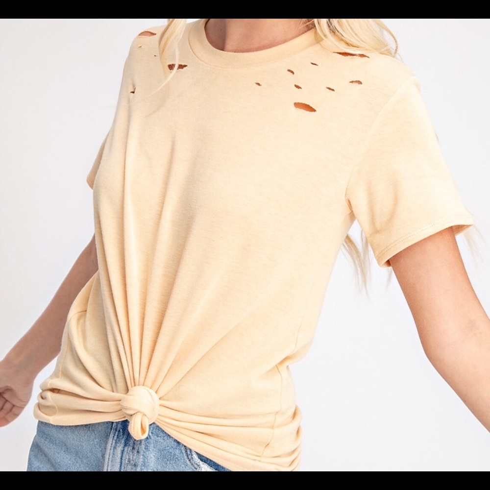 Honey mustard distressed shirt